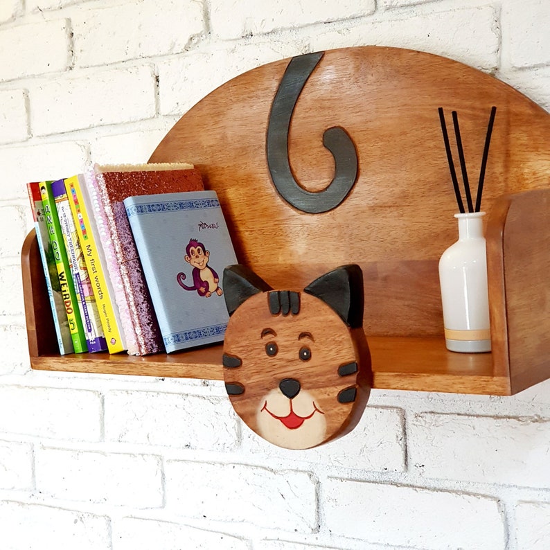 Wooden Wall Mounted Book Shelf CAT theme for children's room