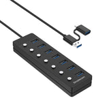 Simplecom CH375C USB-A and USB-C to 7-Port USB 3.0 Hub 5Gbps Individual Switches and Power Adapter