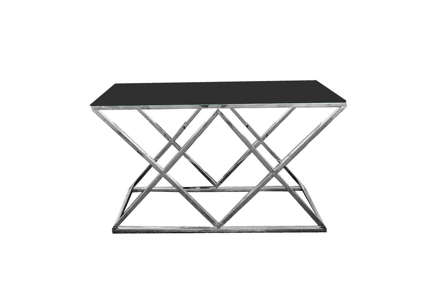 Alsea Console Table Silver Base - Black Glass