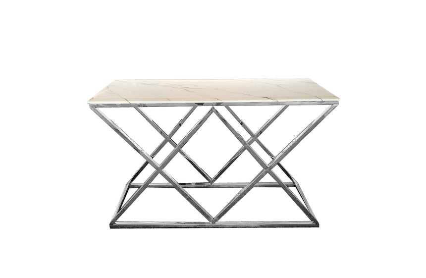 Alsea Console Table Silver Base - White Marble