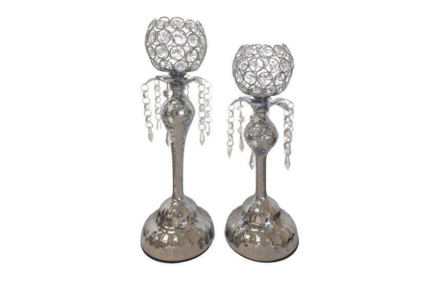 Crystal Silver Ball Candle Holder -Set of 2