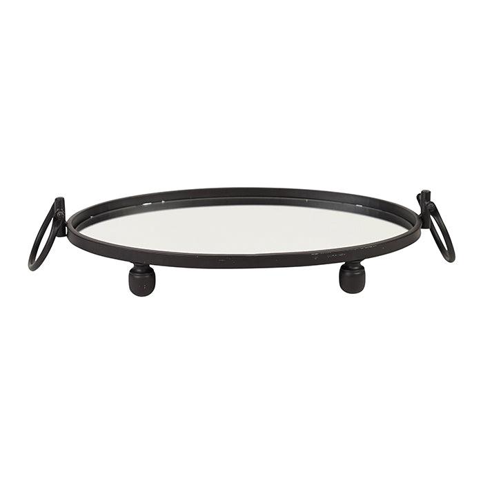 Eliza Oval Iron Mirror Tray with Handles - Black