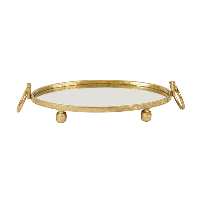 Eliza Oval Iron Mirror Tray with Handles - Gold