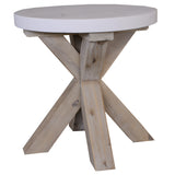 Stony 50cm Round Lamp Table with Concrete Top - White