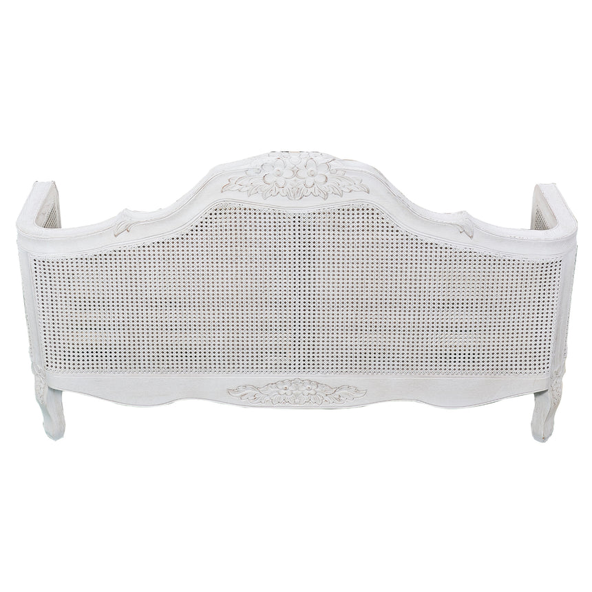 Alice Queen Size Bed Frame Rattan Timber Wood Mattress Base Distressed White