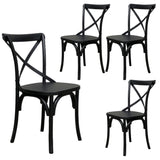 Rustica 4pc Set Dining Chair X-Back Solid Timber Wood Seat Black