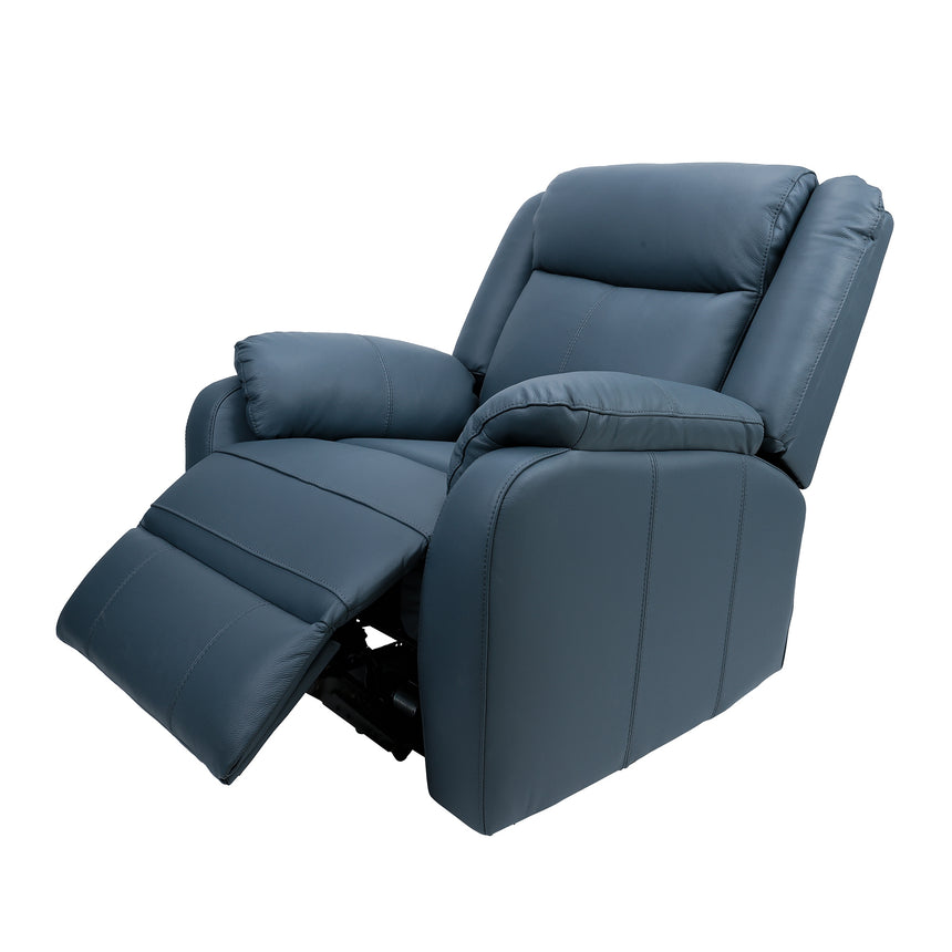 Bella 3+2+1 Seater Electric Recliner Genuine Leather Upholstered Lounge - Blue