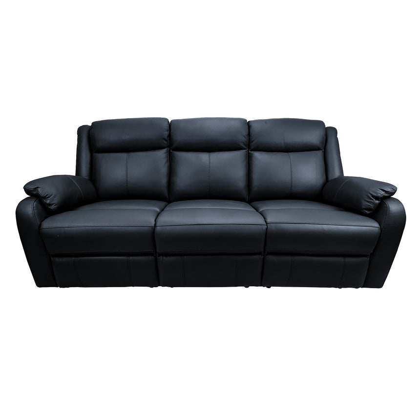 Bella 3 Seater Electric Recliner Genuine Leather Upholstered Lounge - Black