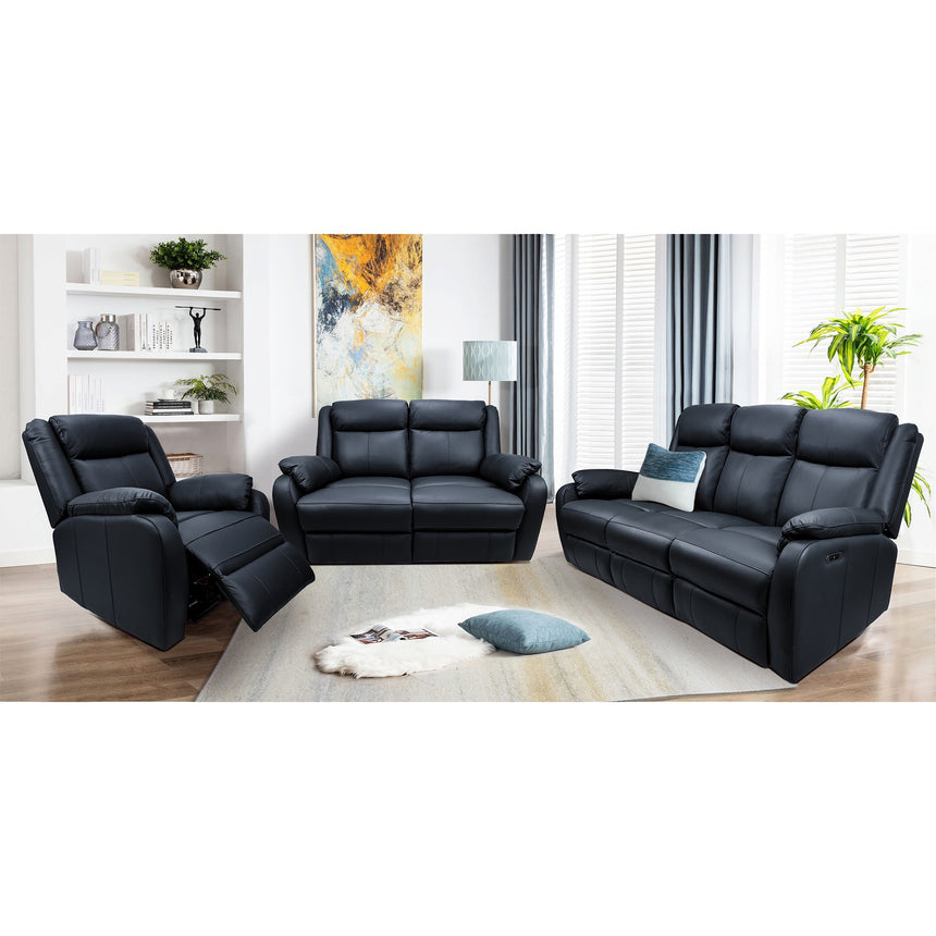 Bella 3 Seater Electric Recliner Genuine Leather Upholstered Lounge - Black