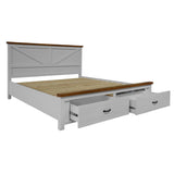 Grandy 4pc Queen Bed Suite Bedside Tallboy Bedroom Furniture Package White Brown