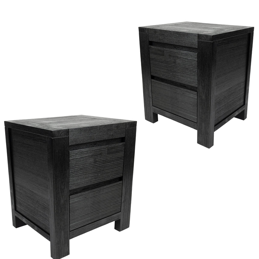 Tofino Set of 2 Bedside Tables 2 Drawers Storage Cabinet Side End Table - Black