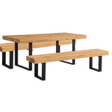 Ethan 3pc 190cm Dining Table 150cm Bench Veneer Solid Oak Top Metal Leg Natural