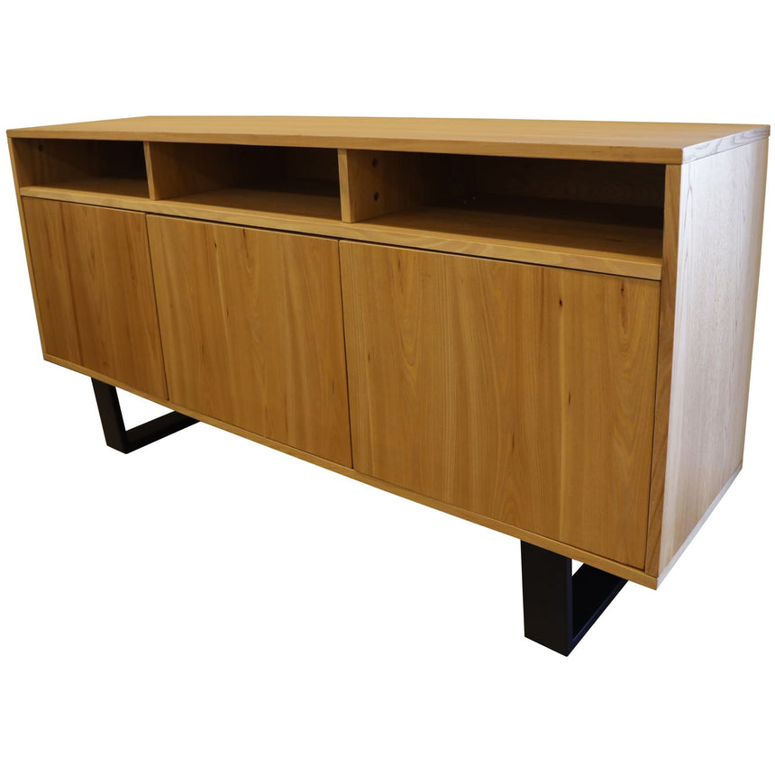 Petunia  Buffet Table 160cm 3 Door 3 Niche Elm Timber Wood Metal Leg - Natural