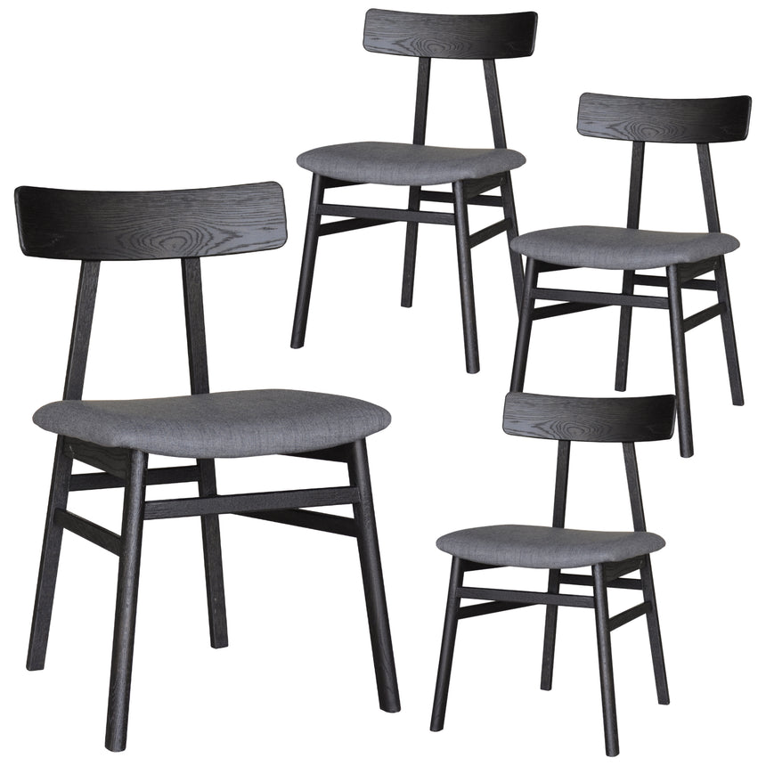 Claire Dining Chair Set of 4 Solid Oak Wood Fabric Seat Furniture - Black