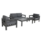 Outie 4pc Set 1+1+2 Seater Outdoor Sofa Lounge Coffee Table Aluminium Charcoal