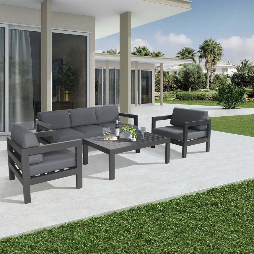 Outie 2pc Set 2+2 Seater Outdoor Sofa Lounge Aluminium Frame Charcoal