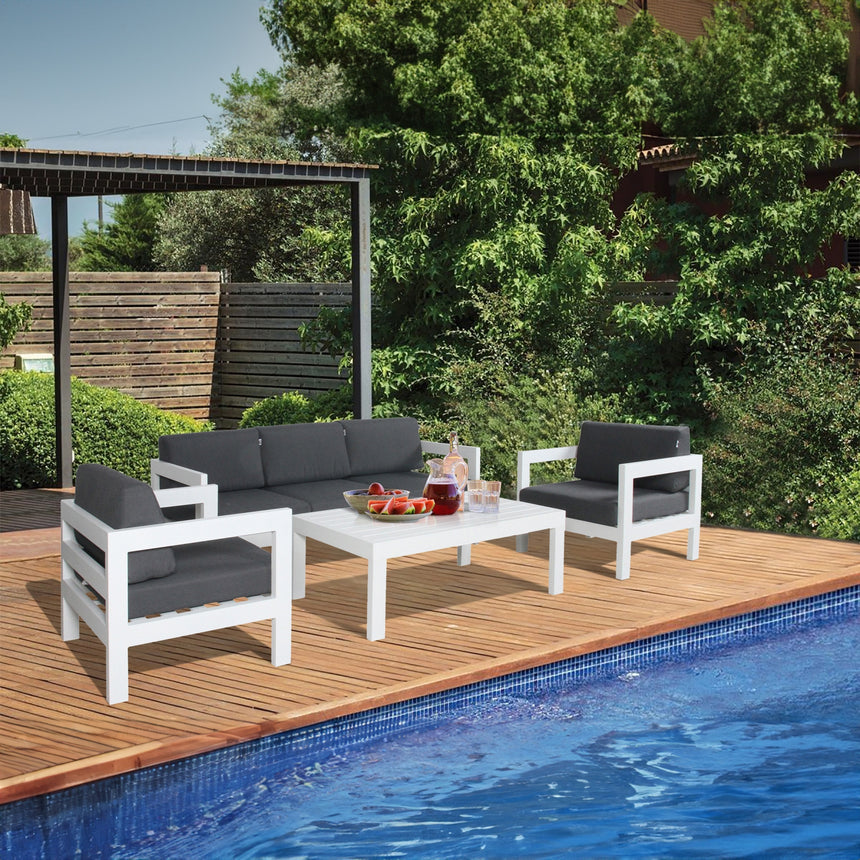 Outie 3pc Set 1+2+3 Seater Outdoor Sofa Lounge Aluminium Frame White