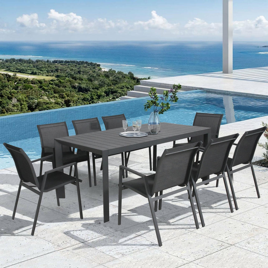 Iberia 2pc Set Aluminium Outdoor Dining Table Chair Charcoal