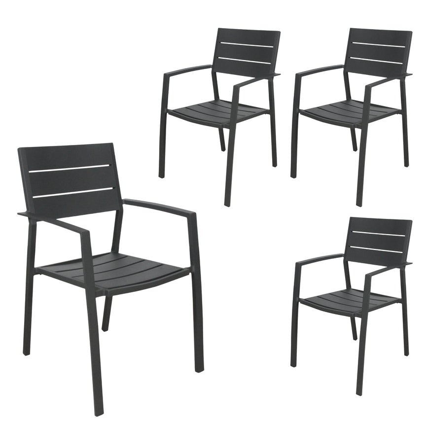 Percy 4pc Set Outdoor Dining Table Chair Aluminium Frame Grey