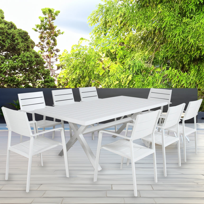 Percy 4pc Set Outdoor Dining Table Chair Aluminium Frame White