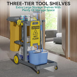 Commercial Hotel Restaurant Cleaning Cart 3-Shelf Commercial Janitorial Cart Housekeeping Cart