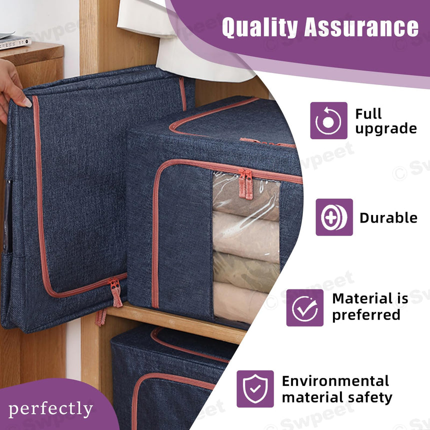 66L Cloth Storage Box Closet Organizer Storage Bags Clothes Storage Bags Wardrobe Organizer Idea Grey Blue