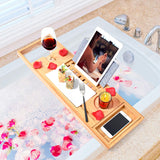 Bamboo Bathtub Bath tub Tray Table Caddy Tray Cellphone,Book,Tray Wineglass Holder