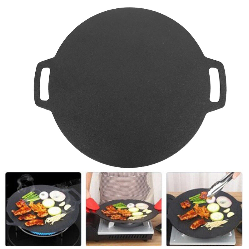 34cm Seasoned Cast Iron Induction Crepes Pan Baking Pancake Tool Pizza Bakeware