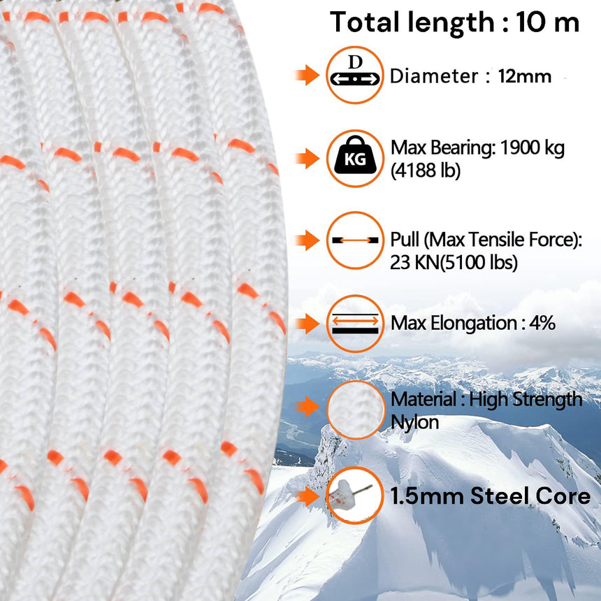 12mm 10m Safety Climbing Rope Nylon Rock Static Outdoor Boat Anchor Marine Rope Dock Lines Rope