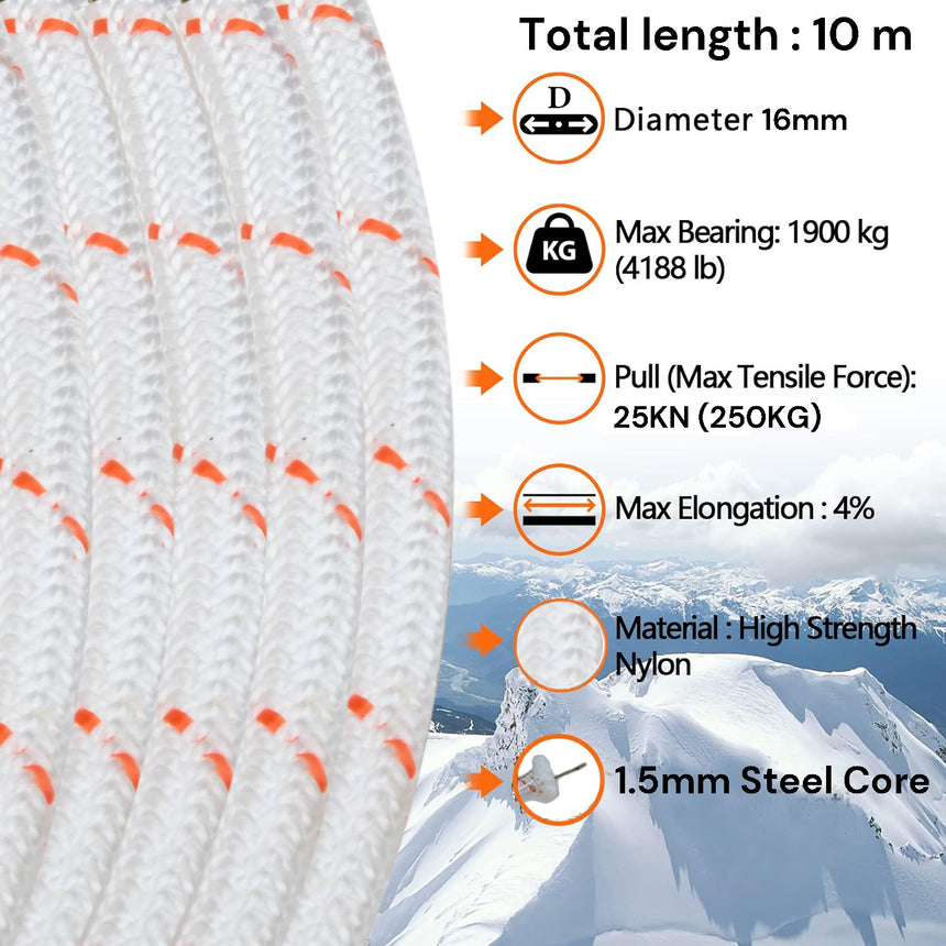 16mm 10m Safety Climbing Rope Nylon Rock Static Outdoor Boat Anchor Marine Rope Dock Lines Rope