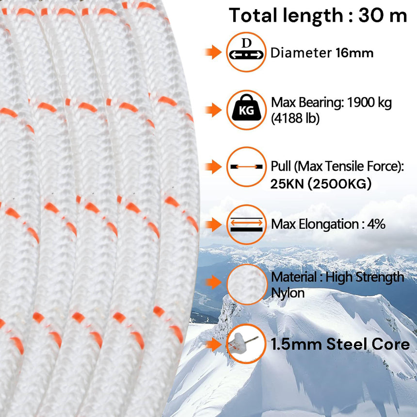 16mm 30m Safety Climbing Rope Nylon Rock Static Outdoor Boat Anchor Marine Rope Dock Lines Rope