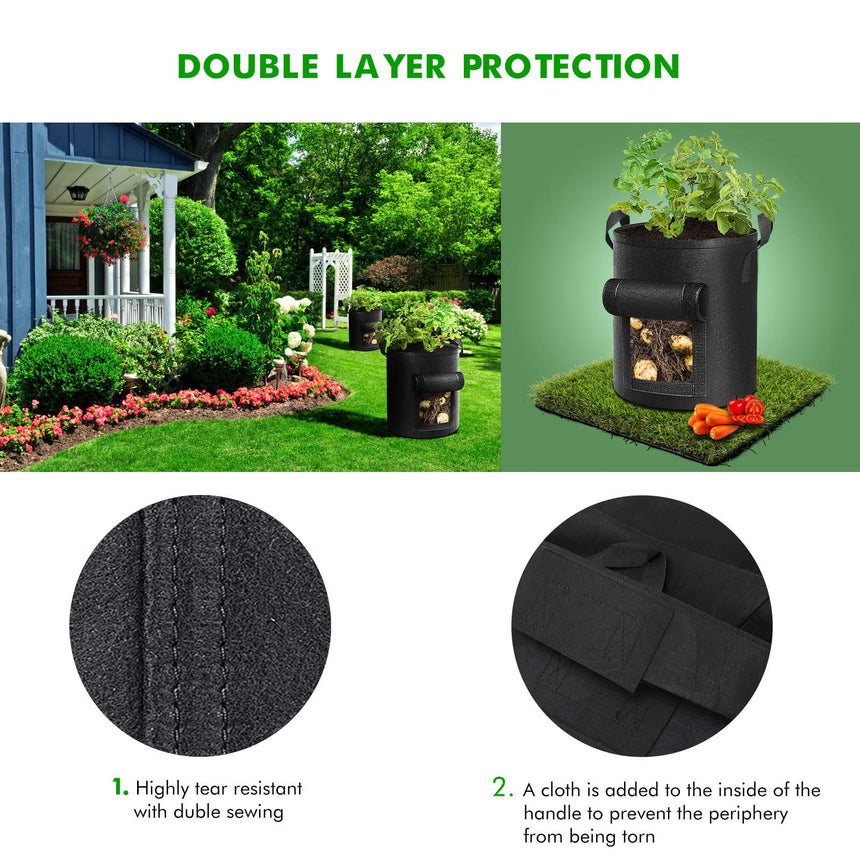 5-Pack 10 Gallons Plant Grow Bag Potato Container Pots with Handles Garden Planter Black