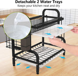 Dish Rack 2 Tier Dish Dryer Drainer Stainless Steel Dish Drying Rack Drip Trays Side Holder Kitchen Storage Save Space