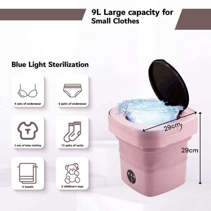 Mini 8L Portable Foldable Washing Machine Washer for Underwear Baby Clothes Camping Travel Pink