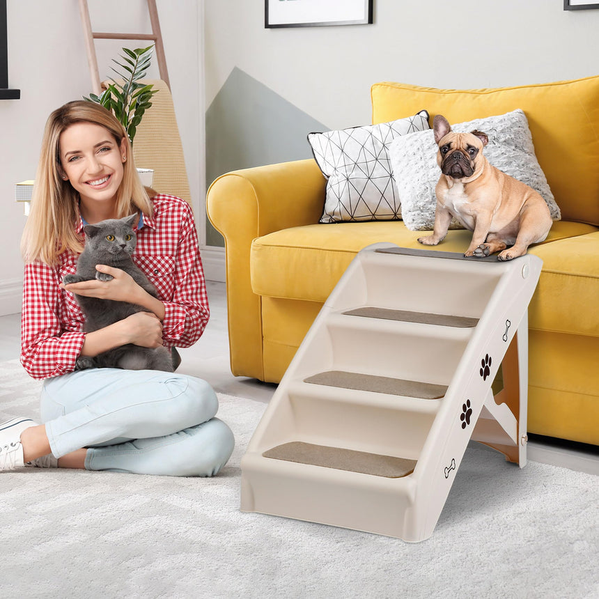 Pet Dog Stairs Steps for Small Dogs with Non-Slip Pads Car Foldable Dog Ramp Dog Steps Grey