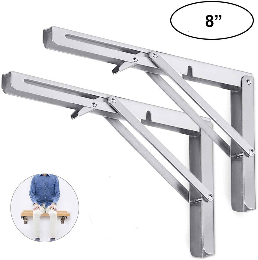 2PCS 12inch Steel Wall Mounted Folding Triangle Angle Shelf Support Bracket Rack