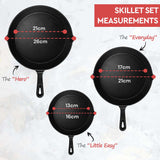 Cast Iron Skillet Cookware 3-Piece Set Chef Quality Pre-Seasoned Pan 10" 8" 6" Pans