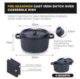 24cm Pre-seasoned NonStick Cast Iron Dutch Oven Handles Lid Skillet Cookware Braising Pot Pan Casserole