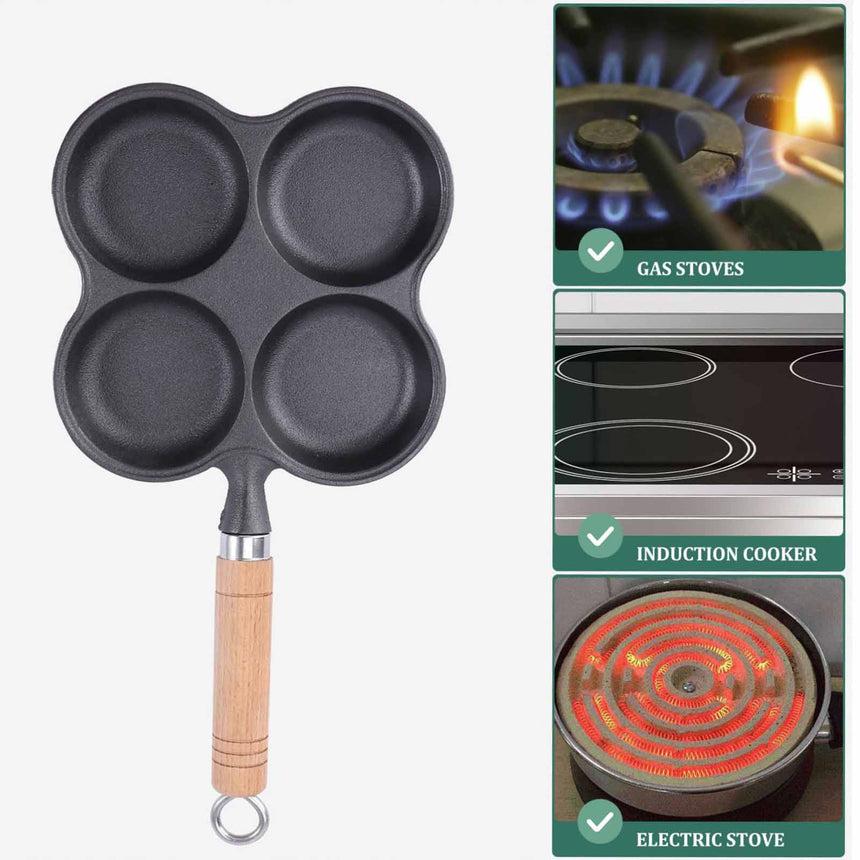 4 Cup Cast Iron Egg Frying Pan Divided Egg Skillet Pan Fried Egg Pan Cooker Pancake Egg Fryer