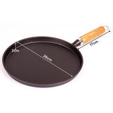 Pre-Seasoned 26cm Cast Iron Fry Pan Cookware Heat-Resistant Wooden Handle