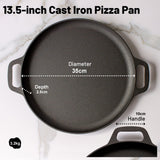 13.5" 35cm Pre-Seasoned Cast Iron Pizza Baking Pan Cooking Griddle Stove Oven Grill Campfire