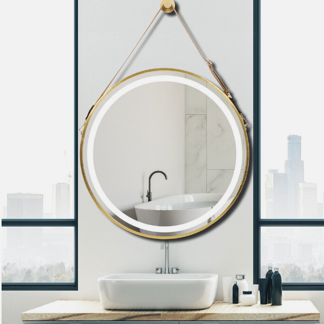 Interior Ave - LED Round Hanging Salon / Bathroom Wall Mirror - Gold - 60cm