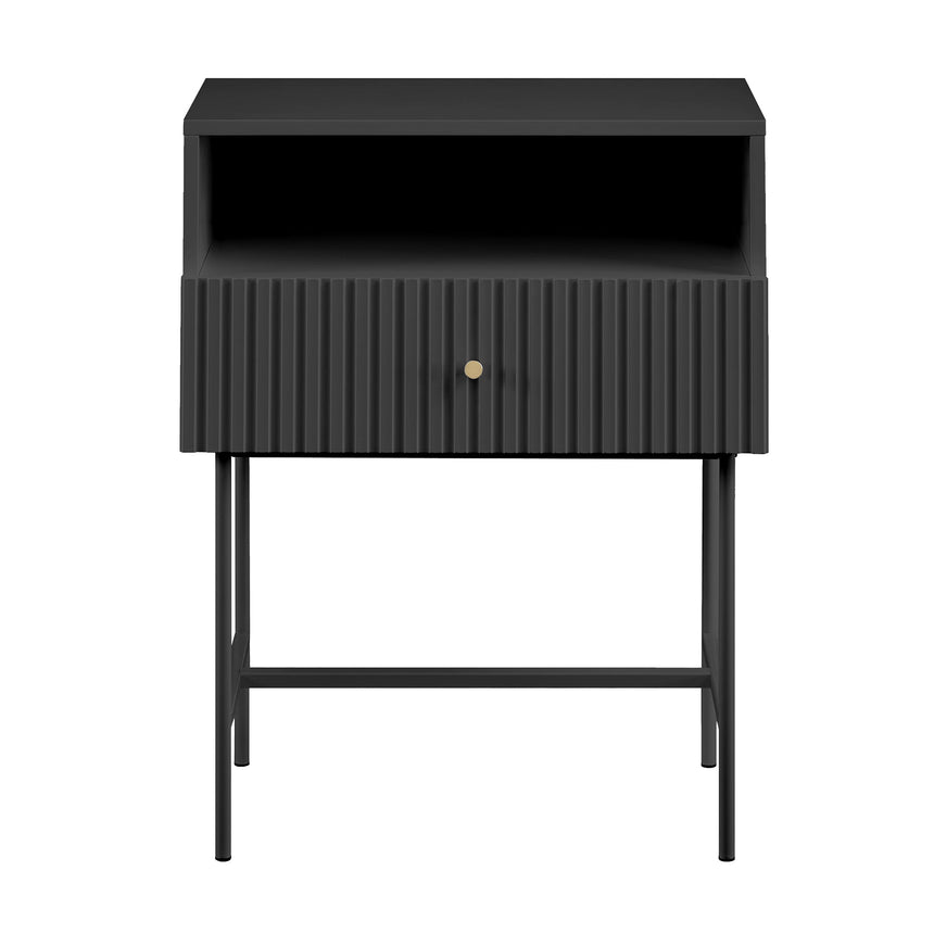 Lucia Slender Fluted Bedside Table in Black