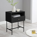 Lucia Slender Fluted Bedside Table in Black