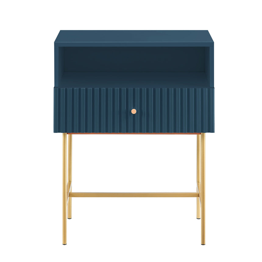 Lucia Slender Fluted Bedside Table in Blue