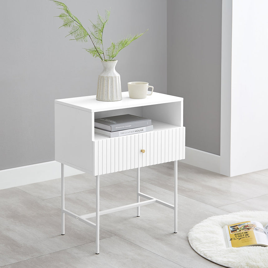 Lucia Slender Fluted Bedside Table in White