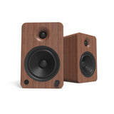 Kanto YU6 200W Powered Bookshelf Speakers with Bluetooth and Phono Preamp - Pair, Walnut with S6 Black Stand Bundle