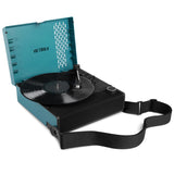 Victrola Revolution Go Turntable - Blue + Entertainment Stand Bundle - Black