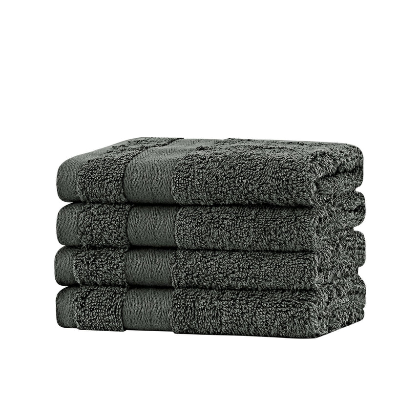 Linenland Bath Towel Set - 4 Piece Cotton Washcloths - Charcoal