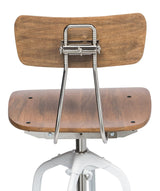 Hamptons Style White Bar Stool Chair Height Adjustable and Swivel with Natural Wood Top